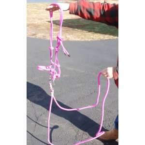  Pink Rope Type Sidepull Bridle & Reins Bitless Bridle 