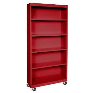 Sandusky Lee BM40361872 01 Red Steel Mobile Book Case, 78 Height x 36 
