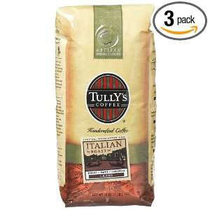 Tullys Coffee Italian Roast, Whole Bean , 12 Ounce Bags (Pack of 3 