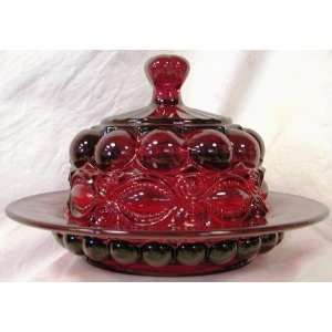  Ruby Red Glass Domed Butter Dish Eyewinker Pattern Made in 