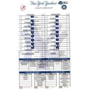  Yankees at Mariners 9 20 2009 Game Used Lineup Card (MLB 