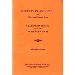 1933 CHEVROLET STANDARD MODEL Series CC Owners Manual