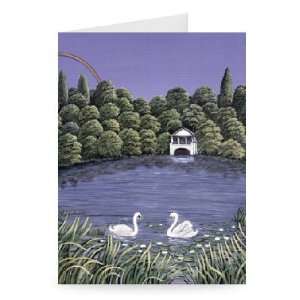  Swans on a lake, 1983 (gouache) by Liz   Greeting Card 