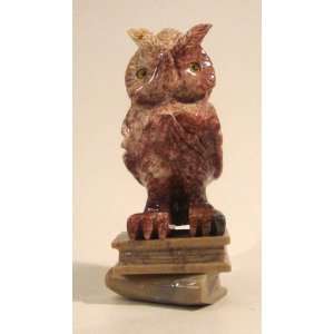  Soapstone Owl on Books Figurine 6.0h Owl Stone Carving 