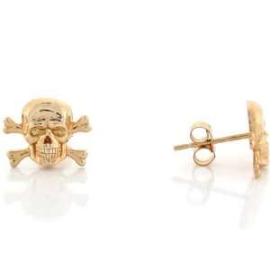  14k Yellow Gold 1.1cm Skull and Crossbones Pin Earrings 