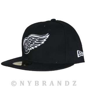  New Era Cap Fitted NHL Detroit Red Wings Black White Logo 