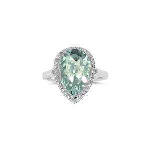  0.19 Cts Diamond & 3.39 Cts Green Amethyst Ring in Silver 