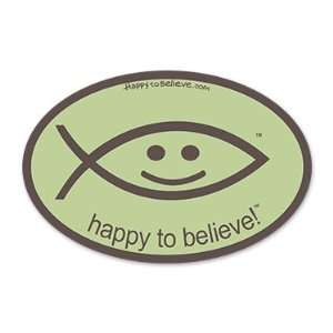  Happy to Believe Christian Fish Euro Sticker (Driftwood 