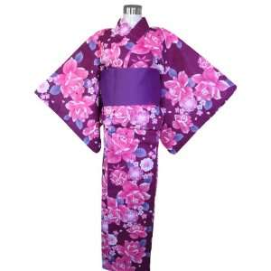  Kimono Yukata Purple Pink Flowers + Obi Belt Toys & Games