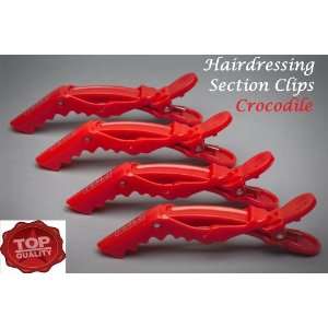  CROCODILE Thick Hair Strong Hold Hairdressing Clips Red x4 