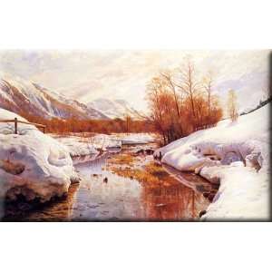 Mountain Torrent In A Winter Landscape 16x10 Streched Canvas Art by 
