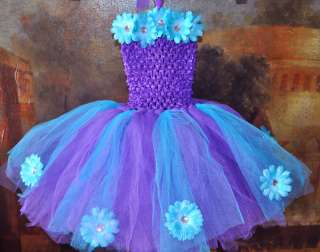 tutu dress headband bow baby & girl purple/turquoise  