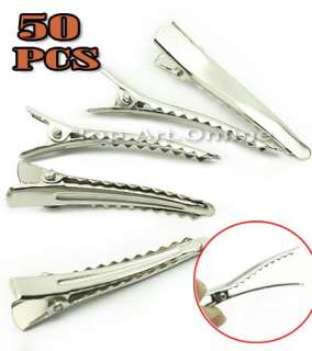 50 Silver Tone Metal Blank Pinch Alligator Teeth Bows Hair Clips 