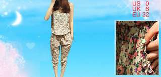 Floral Print Elastic Waist Pockets Jumpsuit XS for Lady  