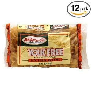 MANISCHEWITZ Yolk Free Extra Wide Noodles , 12 Ounce Bags (Pack of 12 