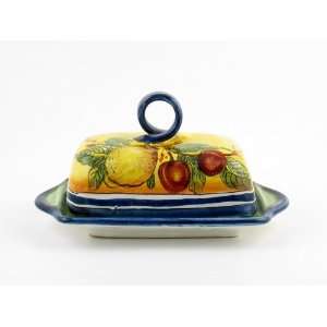 Hand Painted Italian Ceramic Butter Dish with Lid Campagna   Handmade 