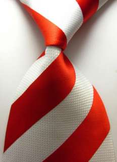 New #M03 Red White Silk Classic Woven Stripe Mans Tie Necktie  