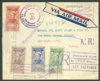 SALVADOR  Nice 1932 FDC Reg. Flight cover to USA. Note NOV is 