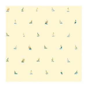   Tiny Sailboat Spot Prepasted Wallpaper, Yellow/Red/Blues/White/Green