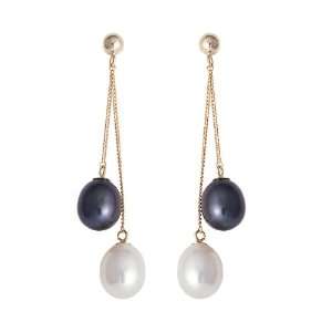  14k Yellow Gold White and Blue Freshwater Pearl Dangle 