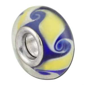  13mm Blue and Yellow Wave Design Large Metal Hole Glass 
