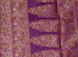 Antique Vintage Weaving Floral 100% Pure Real Silk Fabric Sari SOIE 