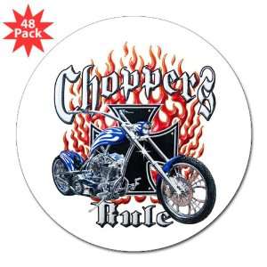 Lapel Sticker (48 Pack) Choppers Rule Flaming Motorcycle and Iron 