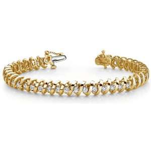  14k Yellow Gold, Swirl Link Diamond Tennis Bracelet, 2.52 