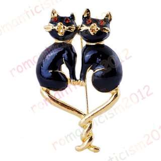 FREE black Cat Brooch Pin W Czech rhinestone crystals  