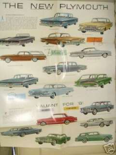 1961 PLYMOUTH & VALIANT Color Car Sales Folder Brochure  