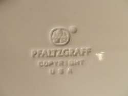 FALTZGRAFF CREAM STONEWEAR RECTANGULAR BAKER WITH GREEN TRIM 8 1/8 BY 