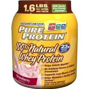  Pure Protein 100 % Natural Whey Protein, Strawberry, 1.6 