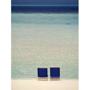  Beach Chairs on White Sand Beach of Ari Atoll, Maldives 