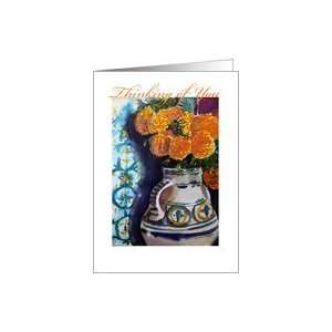 Thinking of You   Bright Orange Flowers in Vase Card 