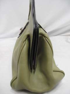 Marc Jacobs Pea Green/Purple Stitched Leather Top Handle Bag  