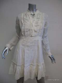Temperly Cream Cotton L/S Ruffle Dress W/ Slip Sz 6  