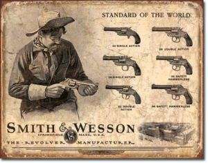   Revolver TIN SIGN vtg gun western rustic metal wall decor ad 1743