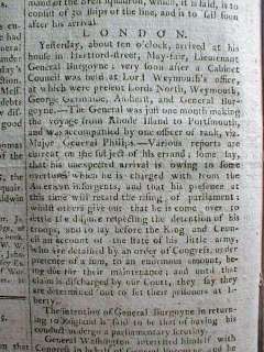 1778 Rev War newspaper GEORGE WASHINGTON & Gen Burgoyne  