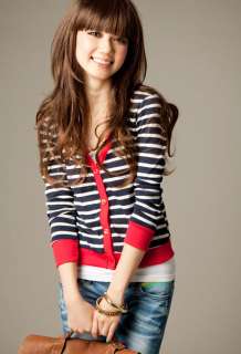 Junior girl striped varsity cropped cardigans V neck cardigan knit 