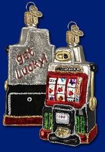 Slot Machine Gambling Old World Christmas Glass Ornament  
