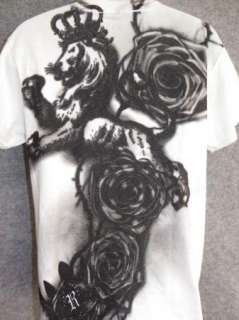 NEW CHEMISTRY Young Mens Airbrushed Lion Roses Graphic White T Shirt M 