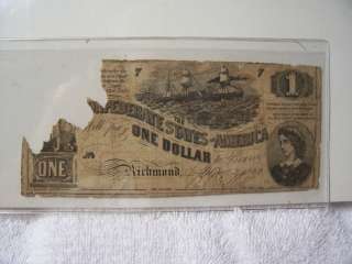 Authentic 1862 $1 Confederate Note Currency T44 339 Rarity 4  