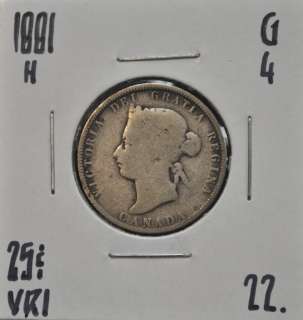 1881 H Canada 25 cent graded G 4  
