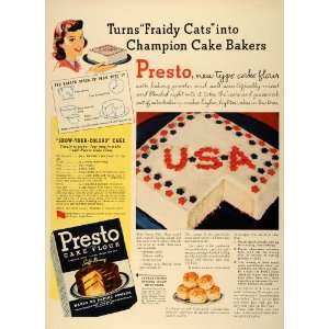  1942 Ad WWIII Presto Cake Flour Patriotic Recipe Biscuits 