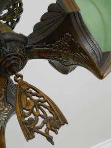 1900s ArtDeco Slip Shade, Bronze Ceiling light fixture