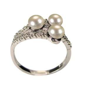 Sincerity Cross White Cultured Pearl Cubic Zirconia Platinum Overlay 