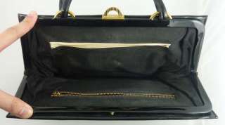   Patent Leather Black Lewis 1960s Mod Handbag Purse GREAT  