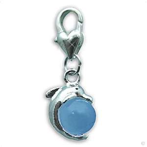   silver Dolphin of pearl lightblue #8678, bracelet Charm  Phone Charm