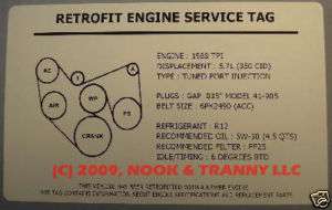 1989 TPI 5.7L Camaro Retrofit Engine Service Tag Swap  