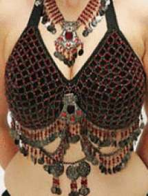 Black Coin Bra C Cup Red Bead Tribal Belly Dance India  